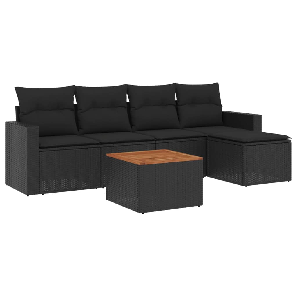 6-dijelni set vrtnih sofa s jastucima crni od poliratana