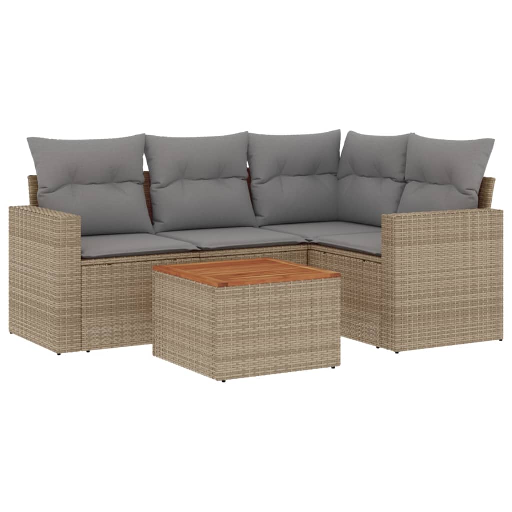 5-dijelni vrtni set sofa s jastucima bež od poliratana