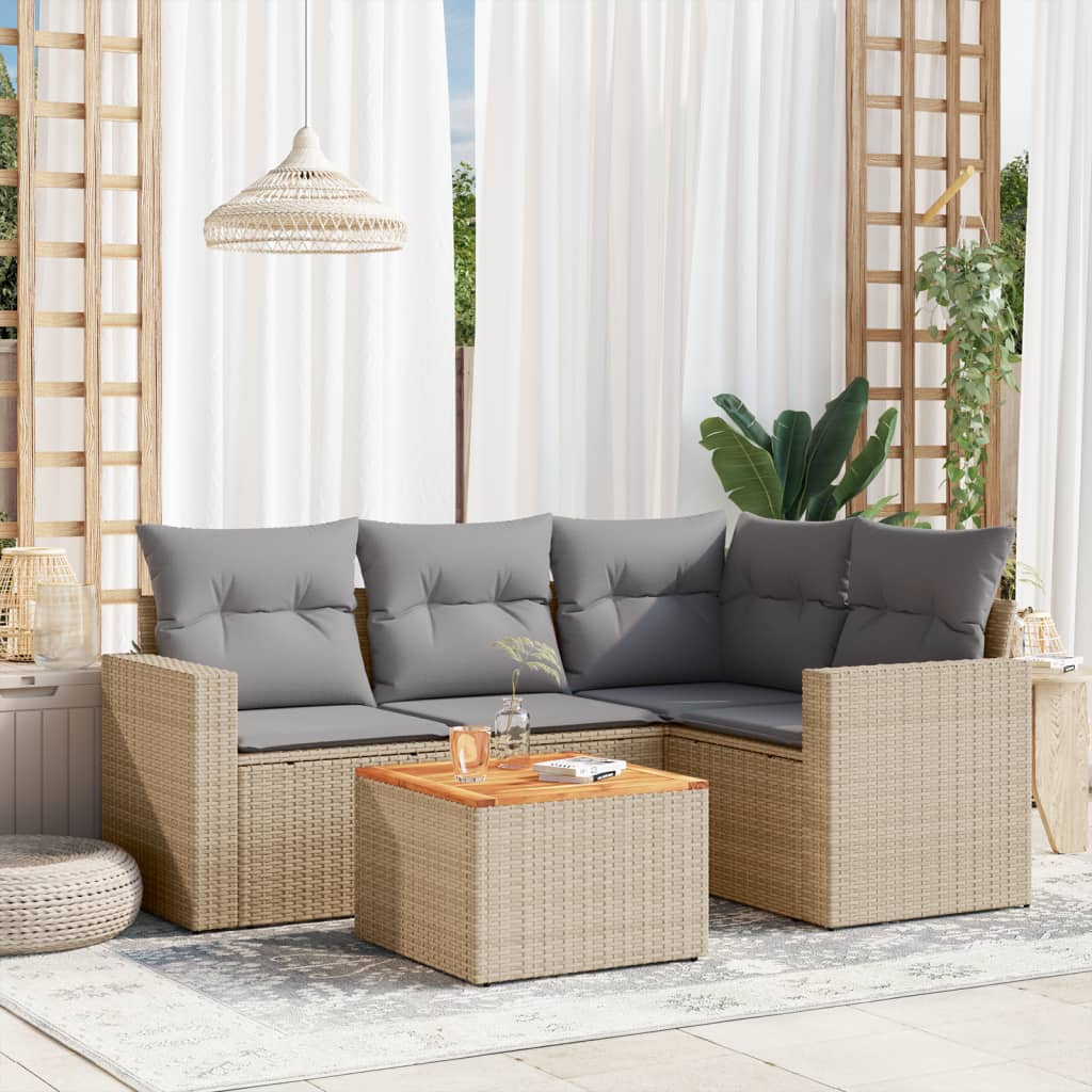 5-dijelni vrtni set sofa s jastucima bež od poliratana