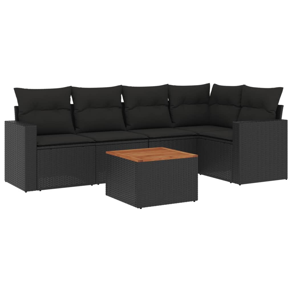 6-dijelni set vrtnih sofa s jastucima crni od poliratana