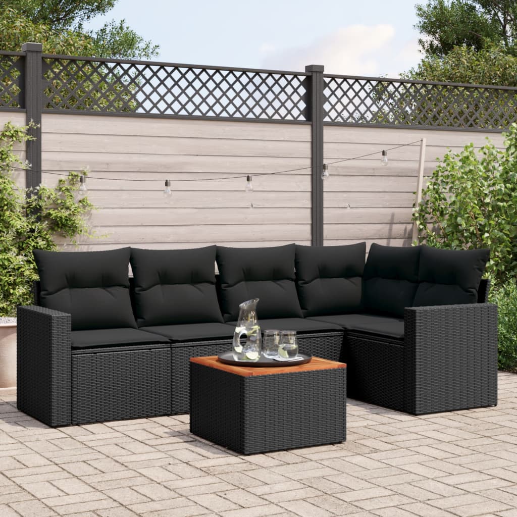 6-dijelni set vrtnih sofa s jastucima crni od poliratana