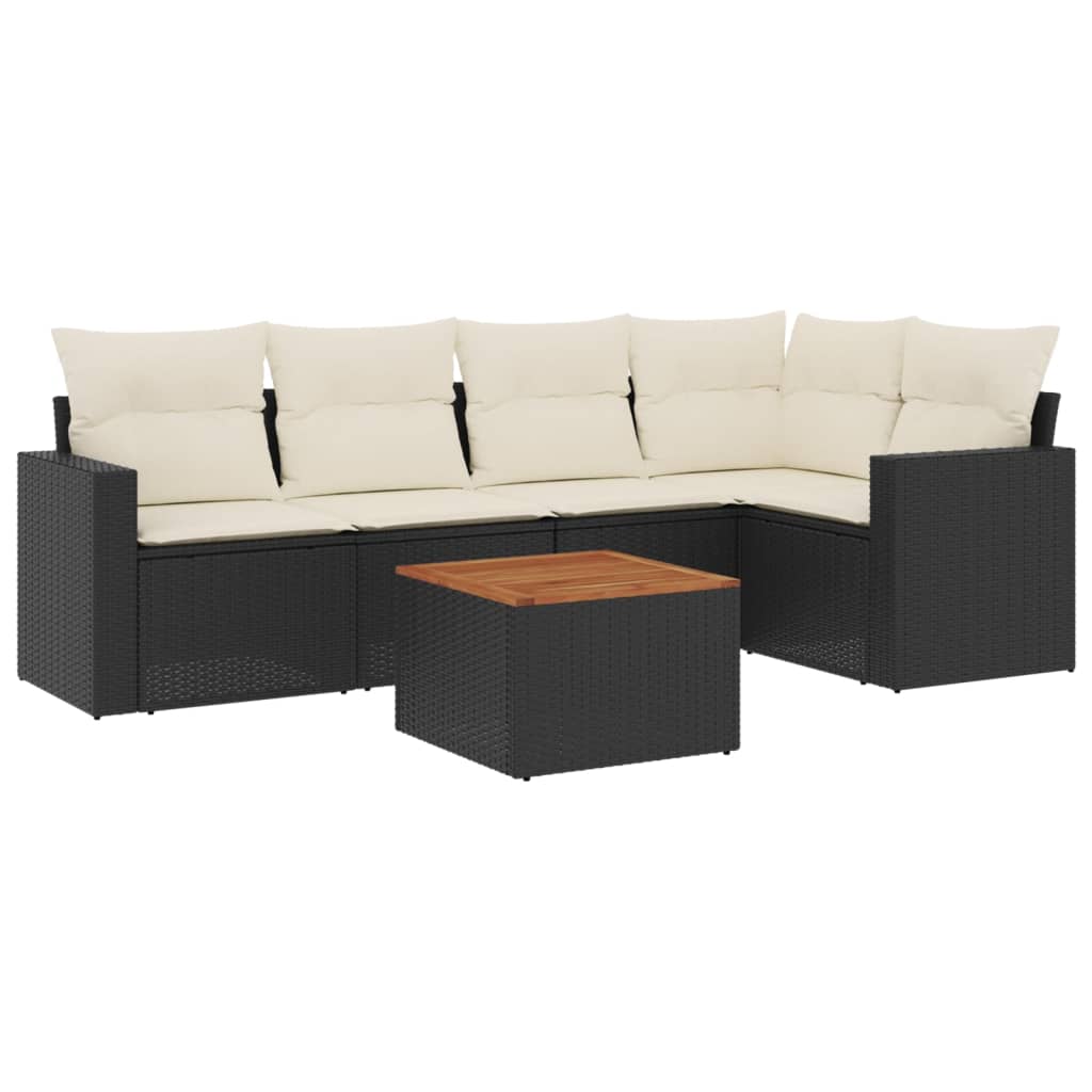 6-dijelni set vrtnih sofa s jastucima crni od poliratana
