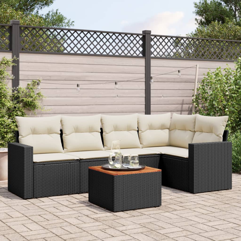 6-dijelni set vrtnih sofa s jastucima crni od poliratana