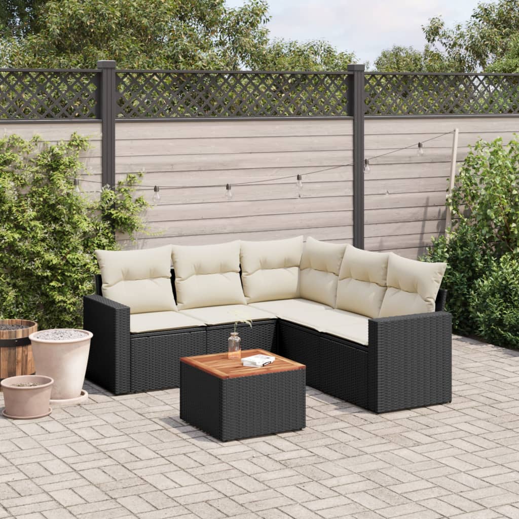 6-dijelni set vrtnih sofa s jastucima crni od poliratana