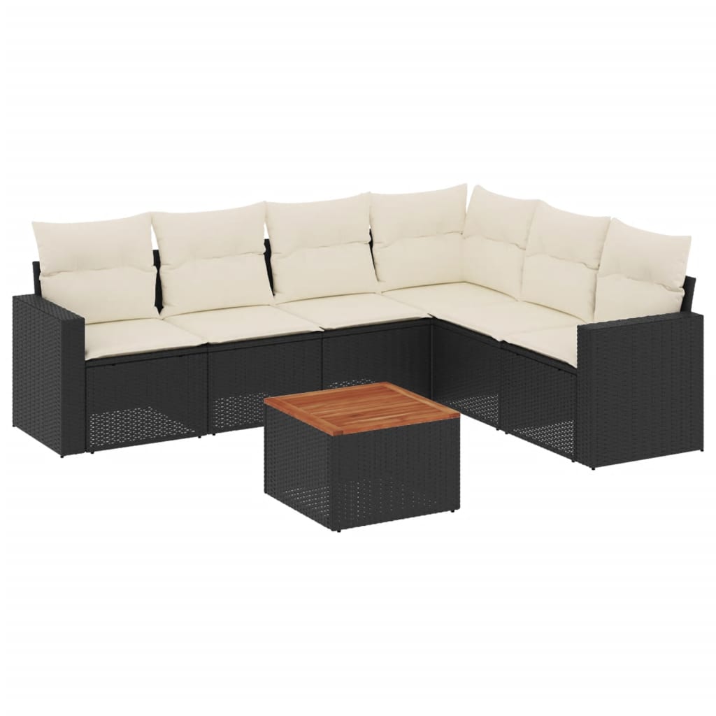 7-dijelni set vrtnih sofa od poliratana s jastucima crni