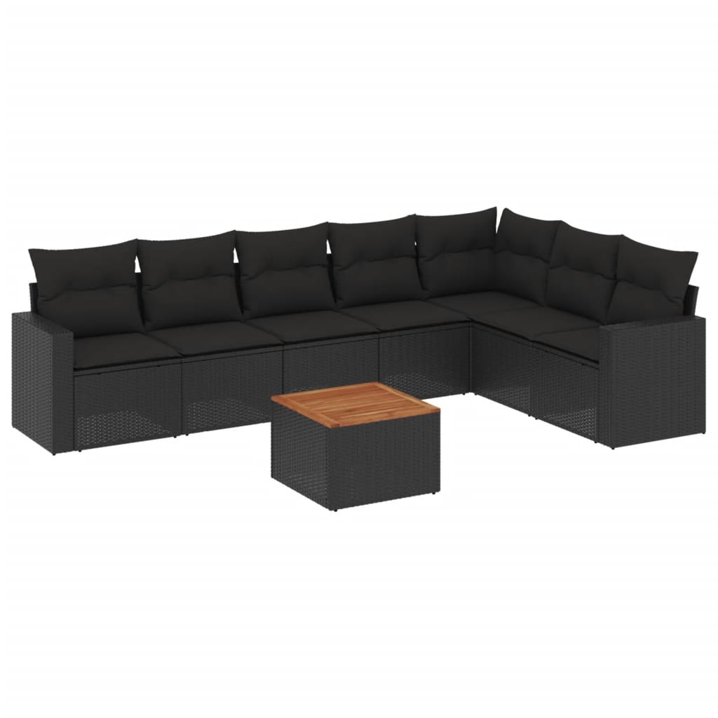 8-dijelni set vrtnih sofa od poliratana s jastucima crni