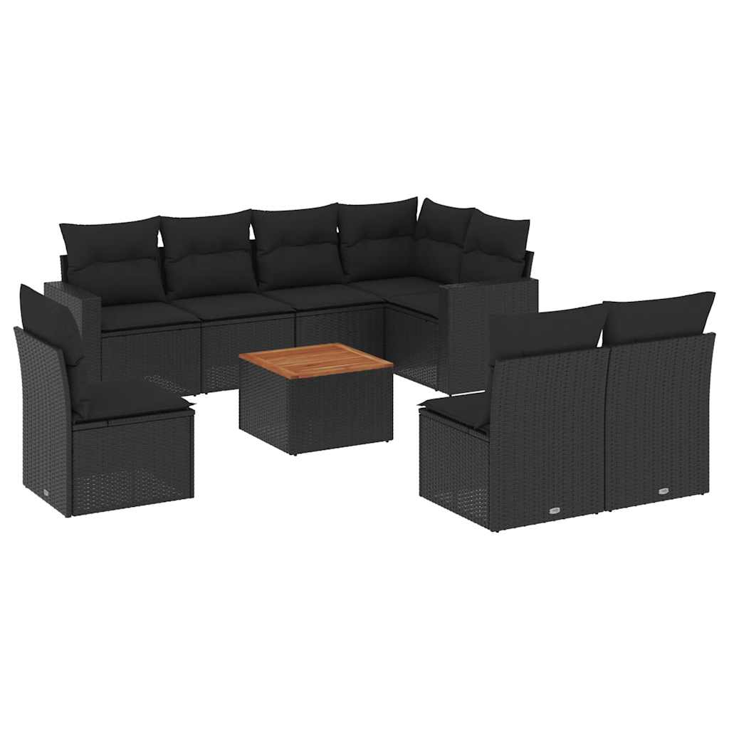 9-dijelni set vrtnih sofa s jastucima crni od poliratana