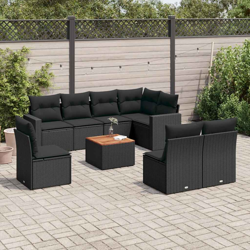 9-dijelni set vrtnih sofa s jastucima crni od poliratana