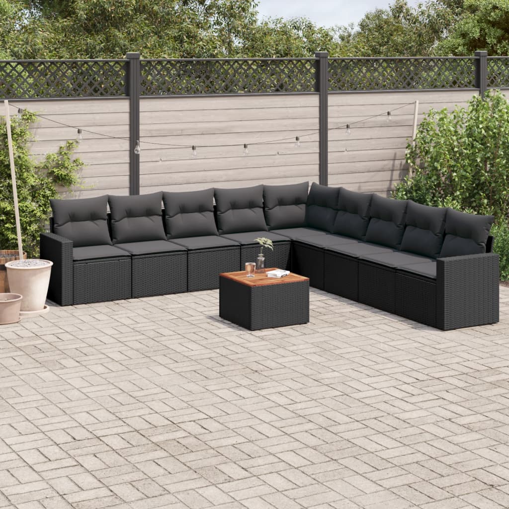 10-dijelni set vrtnih sofa s jastucima crni od poliratana