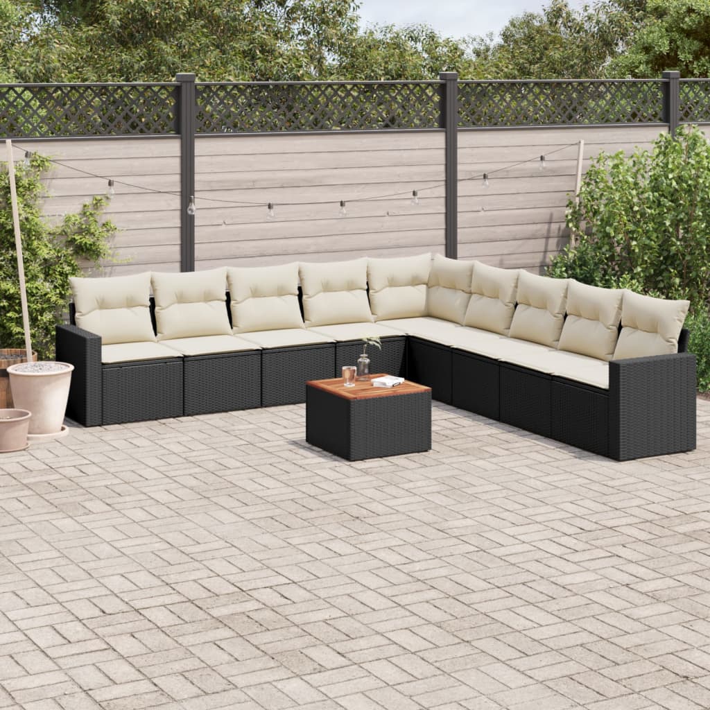 10-dijelni set vrtnih sofa s jastucima crni od poliratana
