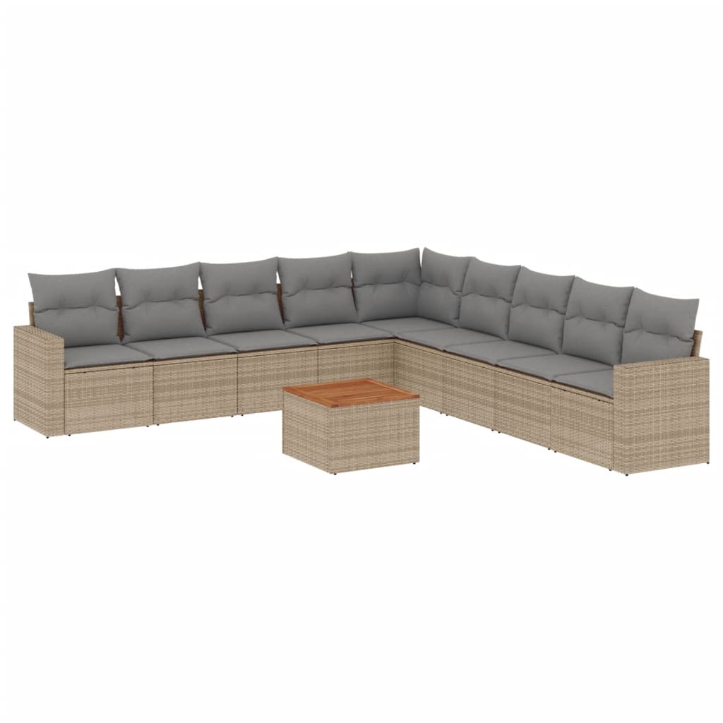 10-dijelni set vrtnih sofa s jastucima bež od poliratana