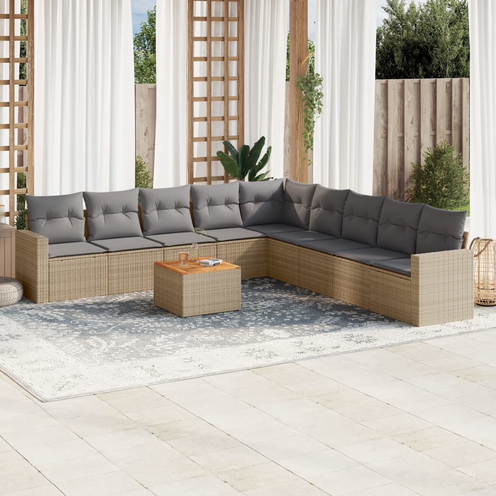 10-dijelni set vrtnih sofa s jastucima bež od poliratana