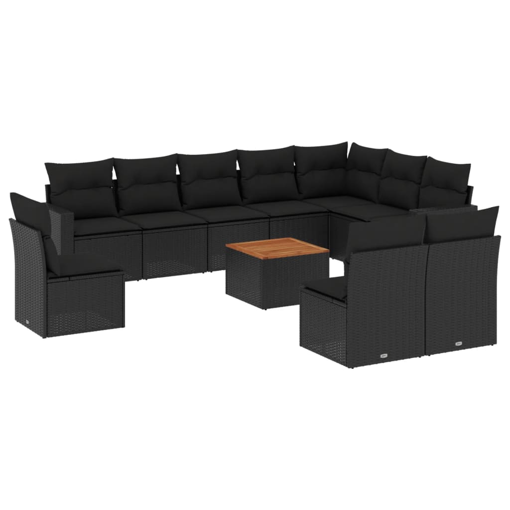 11-dijelni set vrtnih sofa od poliratana s jastucima crni