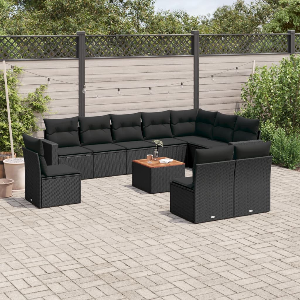 11-dijelni set vrtnih sofa od poliratana s jastucima crni