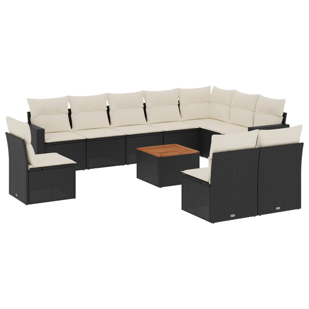 11-dijelni set vrtnih sofa od poliratana s jastucima crni
