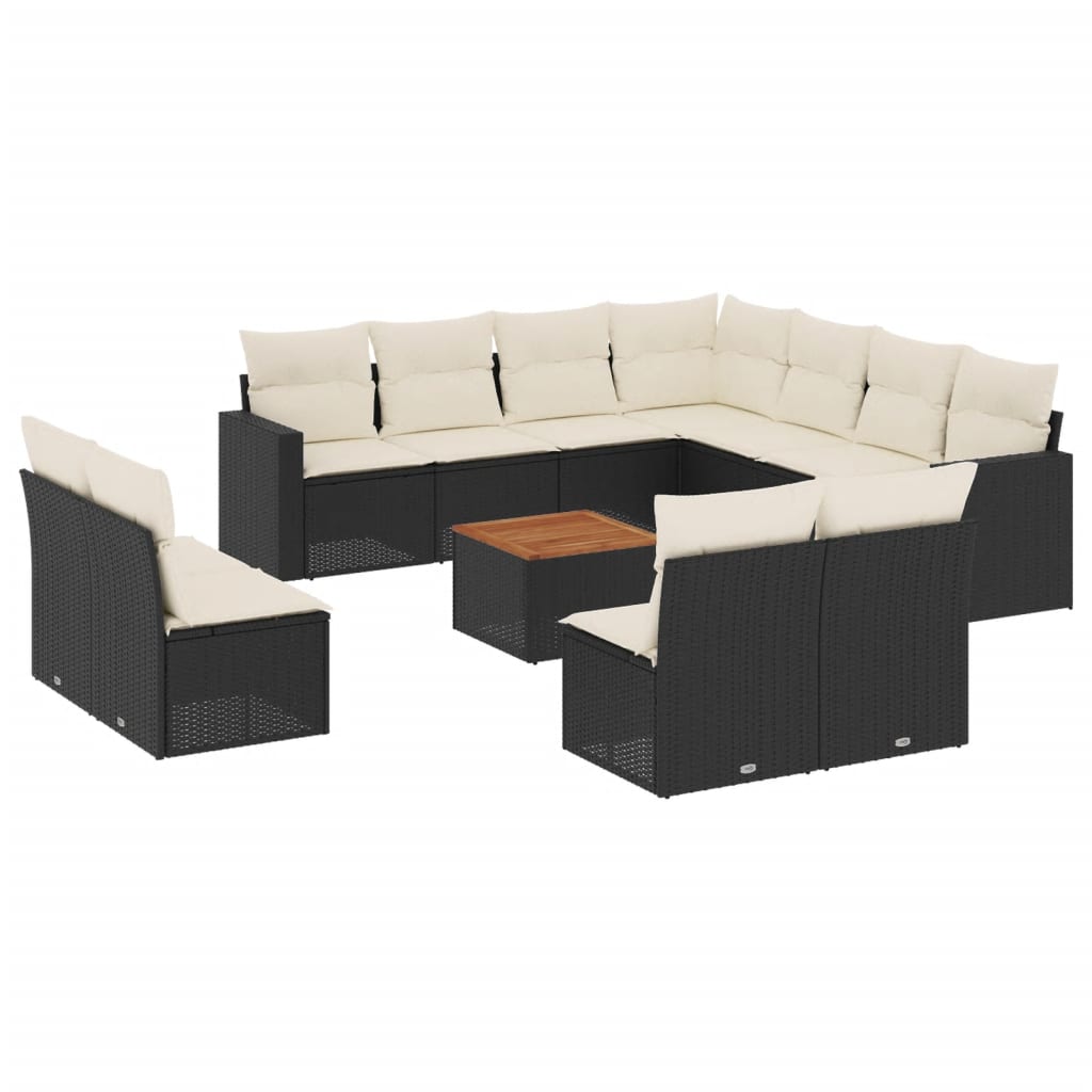 12-dijelni set vrtnih sofa od poliratana s jastucima crni