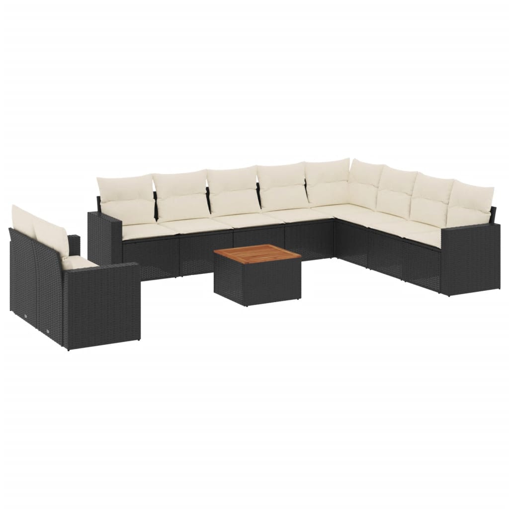 11-dijelni set vrtnih sofa od poliratana s jastucima crni