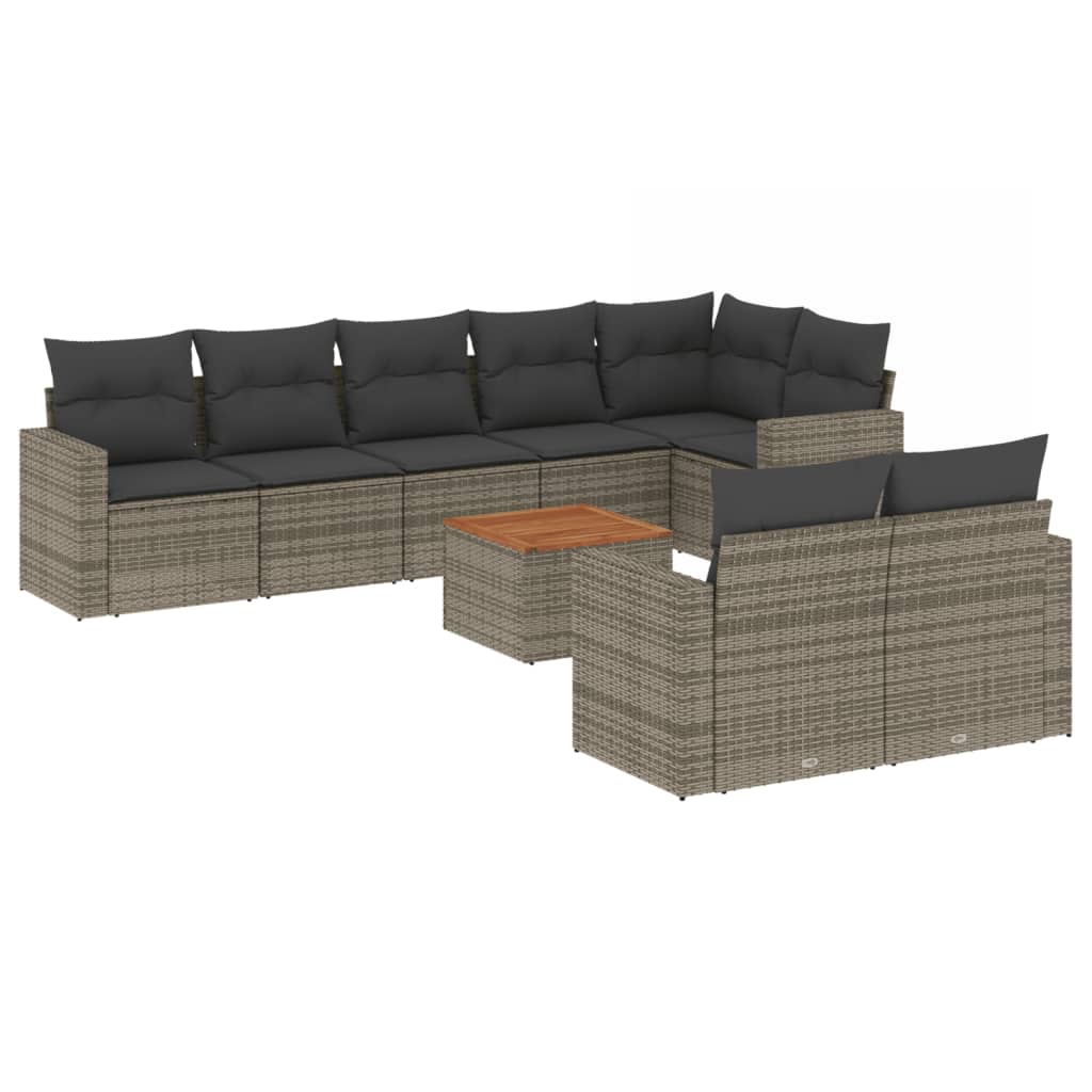 9-dijelni set vrtnih sofa od poliratana s jastucima sivi
