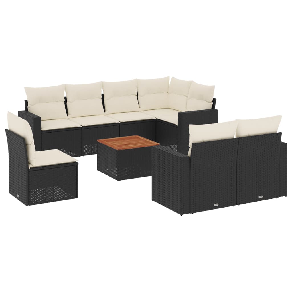 9-dijelni set vrtnih sofa s jastucima crni od poliratana