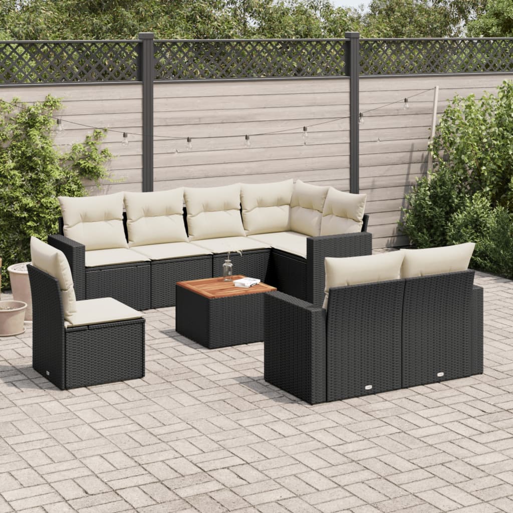 9-dijelni set vrtnih sofa s jastucima crni od poliratana