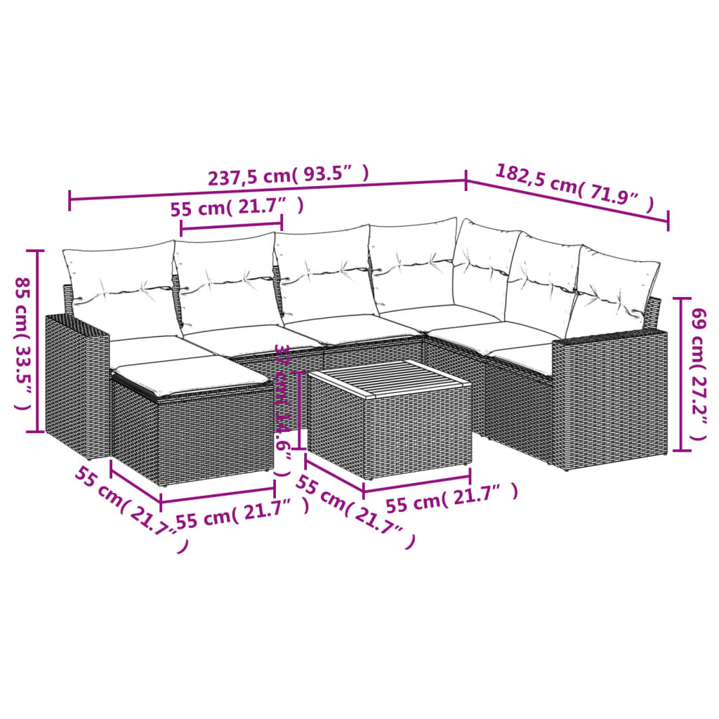 8-dijelni set vrtnih sofa od poliratana s jastucima sivi