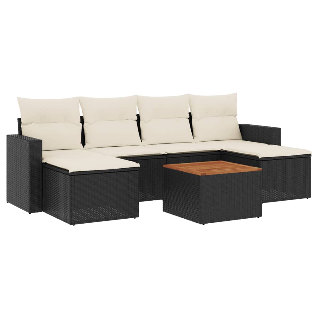 7-dijelni set vrtnih sofa od poliratana s jastucima crni