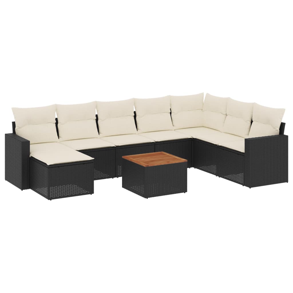 9-dijelni set vrtnih sofa s jastucima crni od poliratana