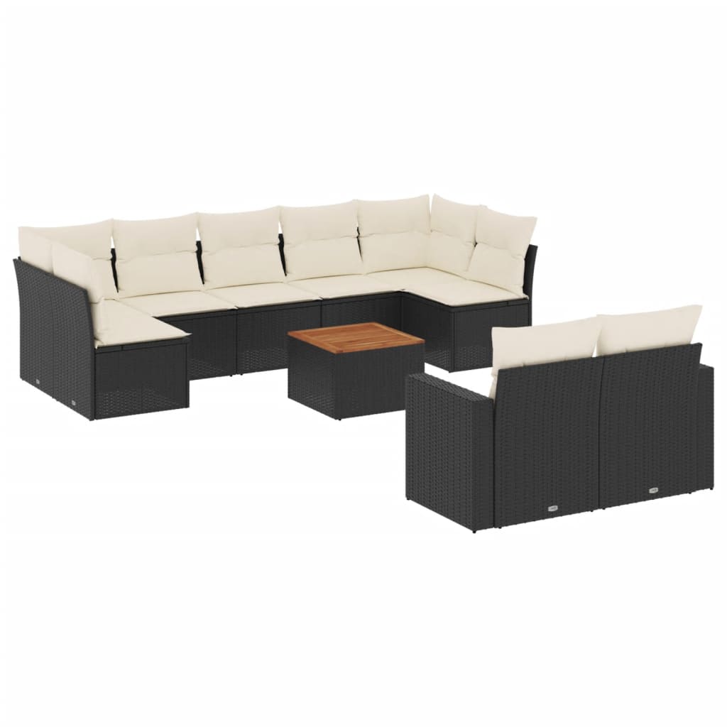 10-dijelni set vrtnih sofa s jastucima crni od poliratana