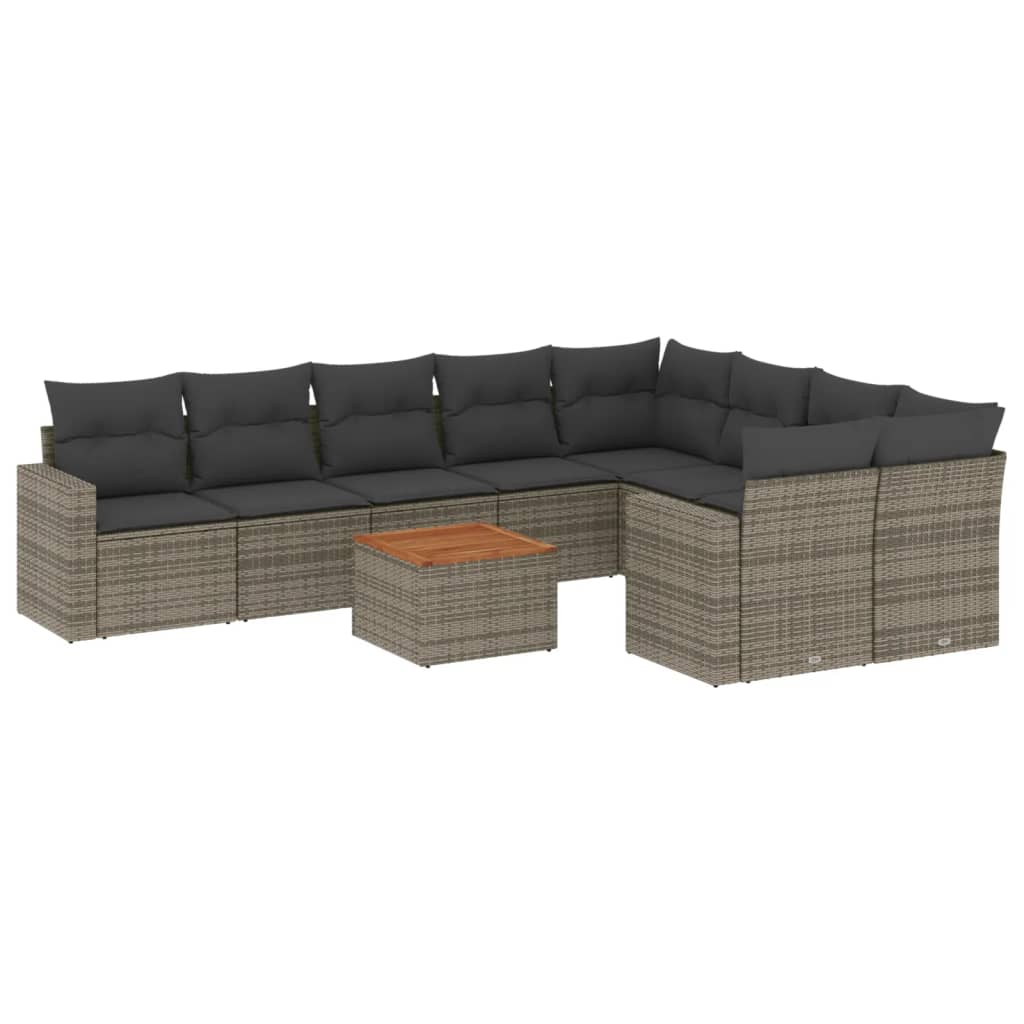 10-dijelni set vrtnih sofa od poliratana s jastucima sivi