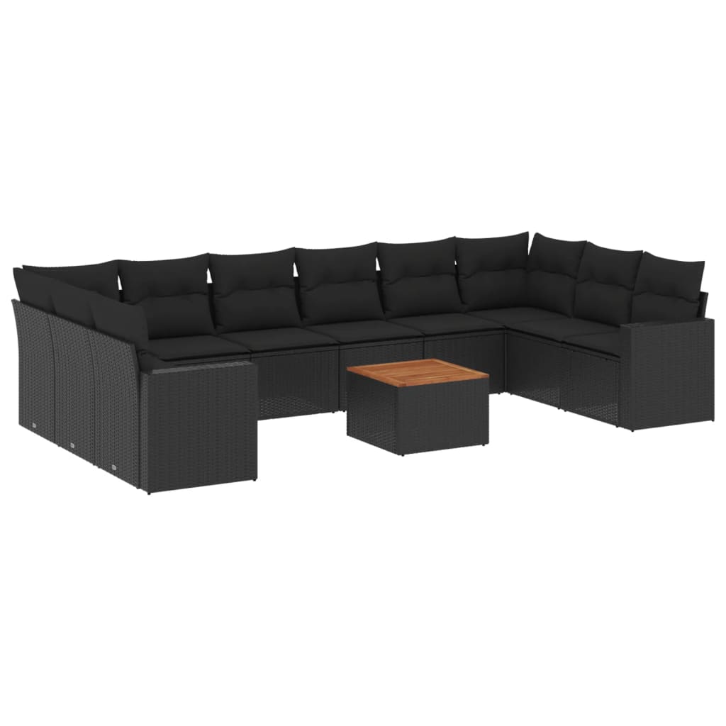 11-dijelni set vrtnih sofa od poliratana s jastucima crni