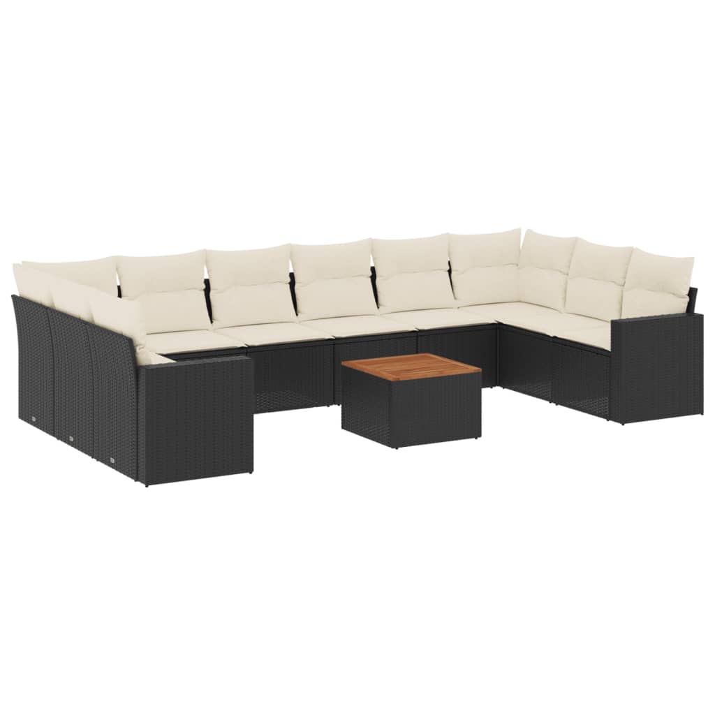 11-dijelni set vrtnih sofa od poliratana s jastucima crni