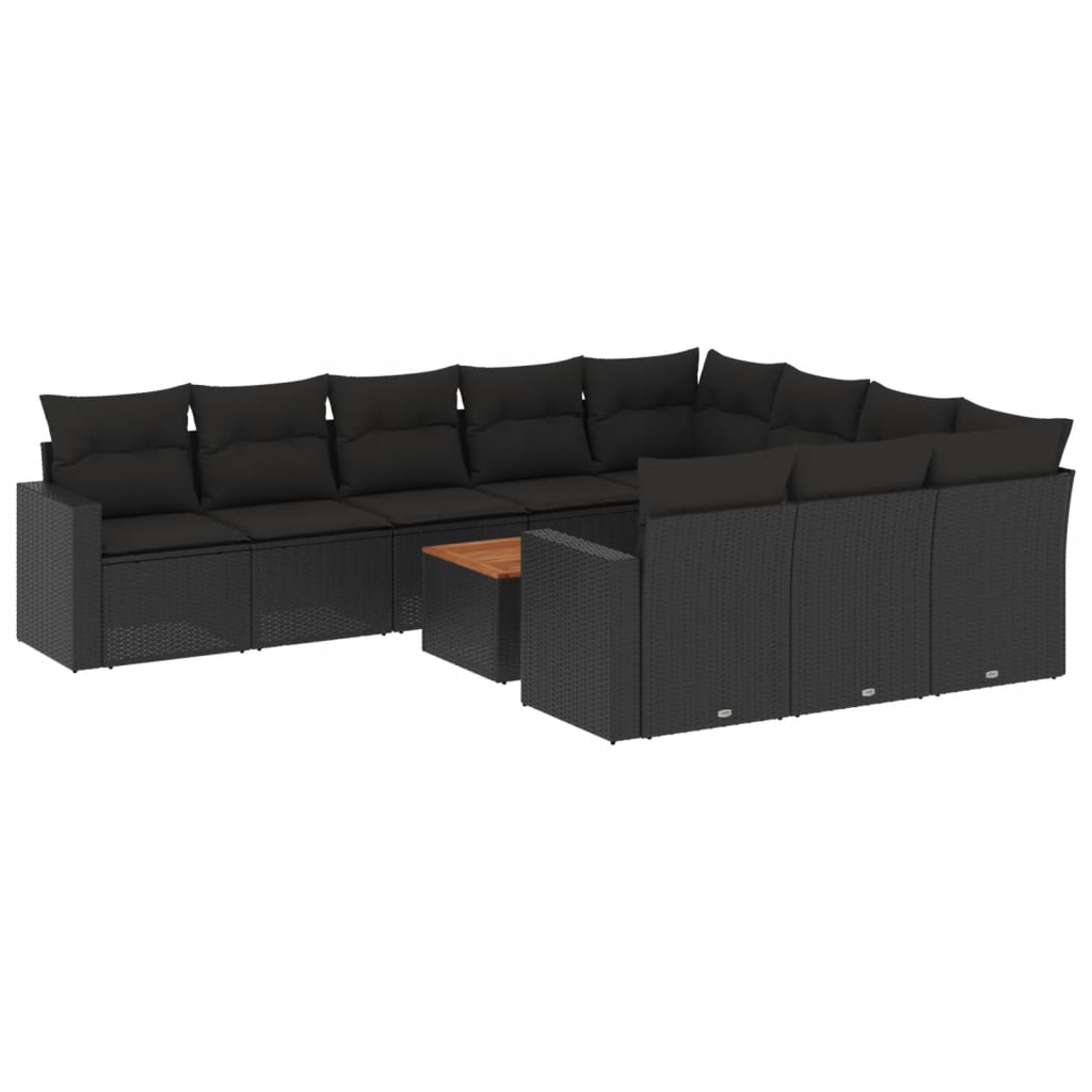 11-dijelni set vrtnih sofa od poliratana s jastucima crni