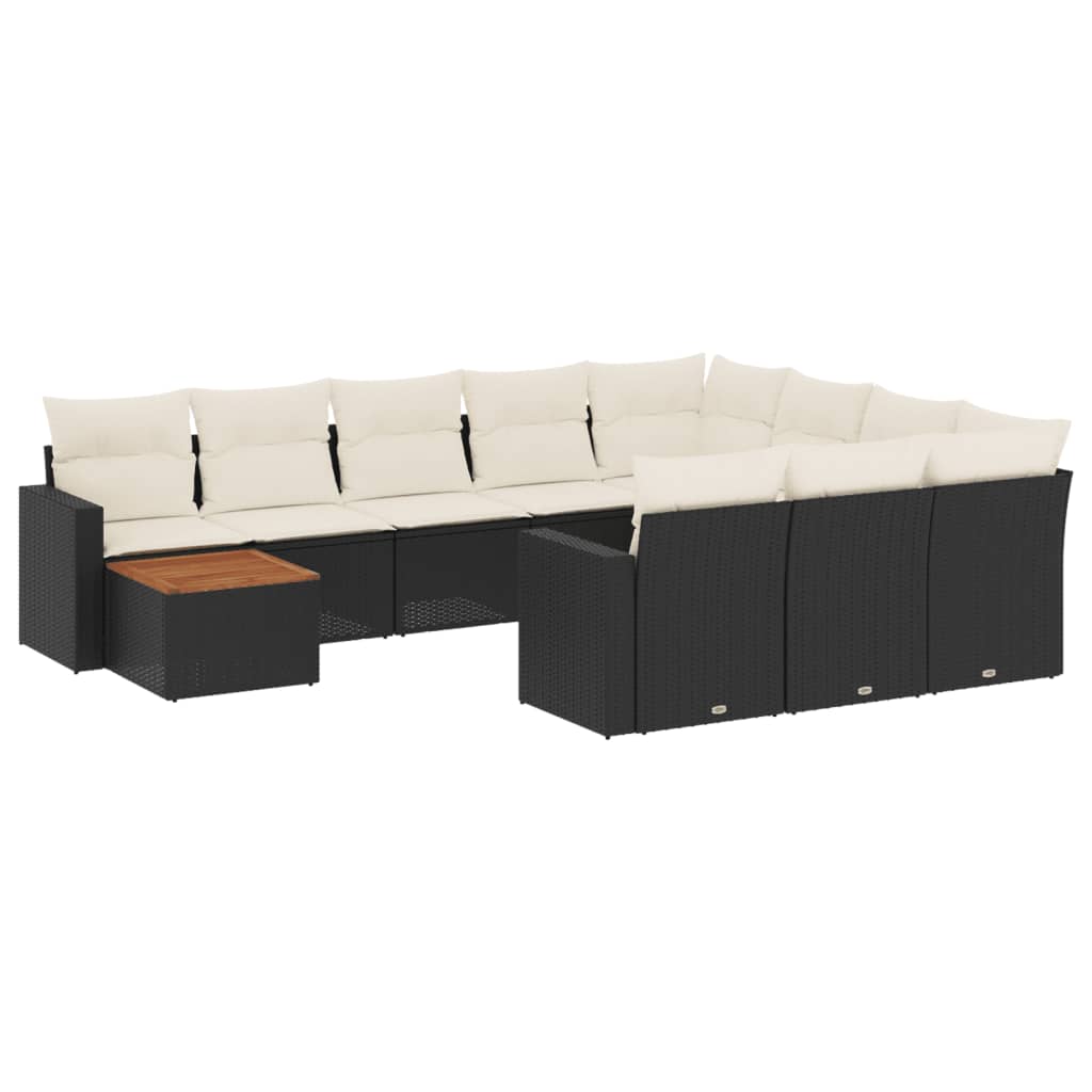 11-dijelni set vrtnih sofa od poliratana s jastucima crni