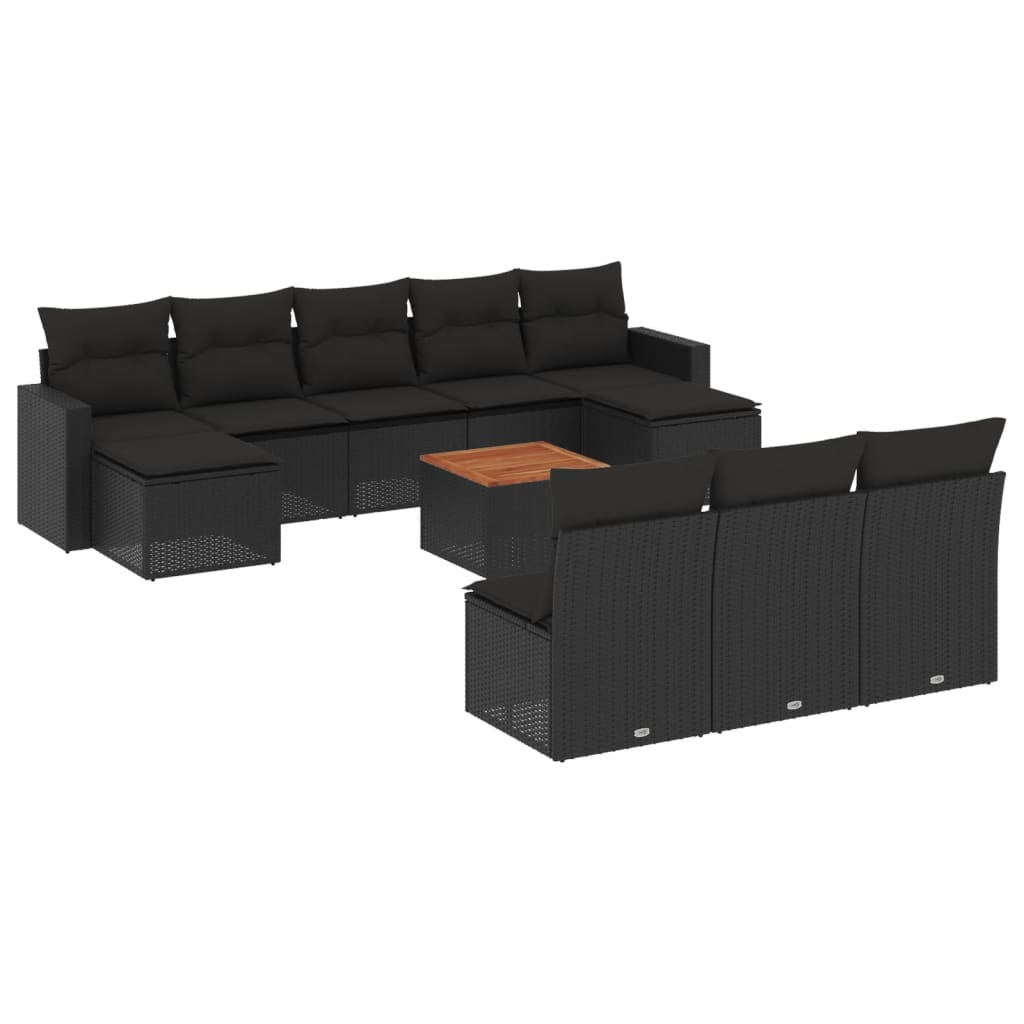 11-dijelni set vrtnih sofa od poliratana s jastucima crni