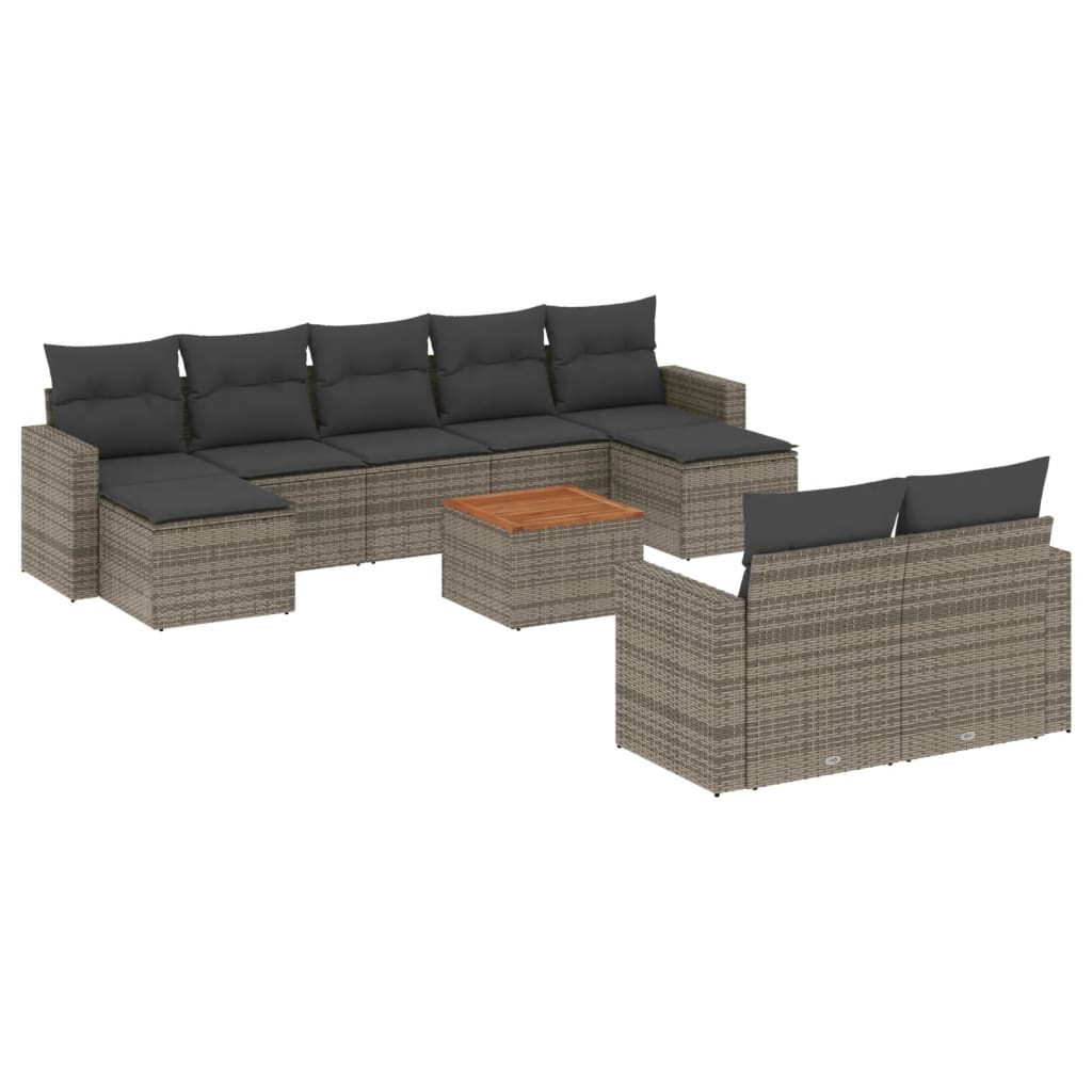 10-dijelni set vrtnih sofa od poliratana s jastucima sivi