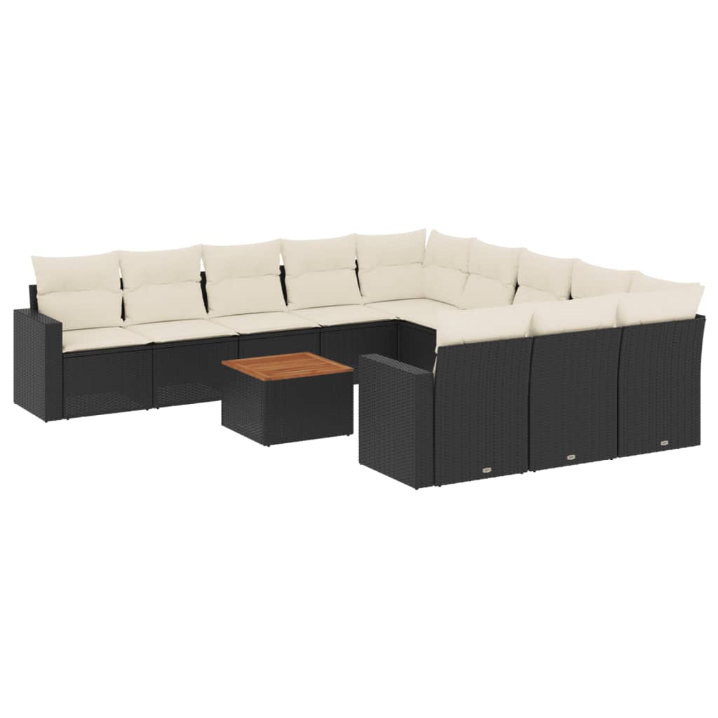 12-dijelni set vrtnih sofa od poliratana s jastucima crni