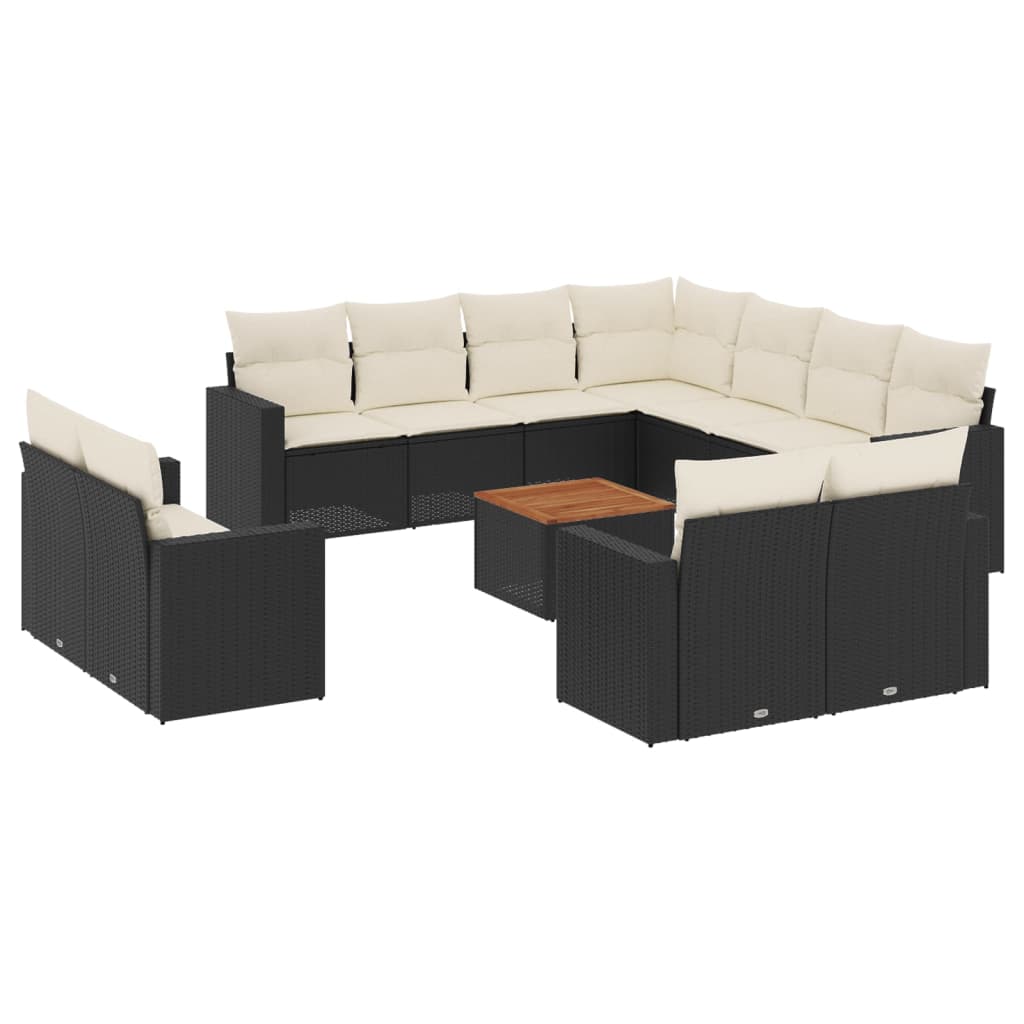 13-dijelni set vrtnih sofa s jastucima poliratan crni