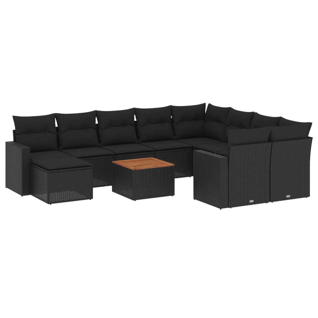 11-dijelni set vrtnih sofa od poliratana s jastucima crni
