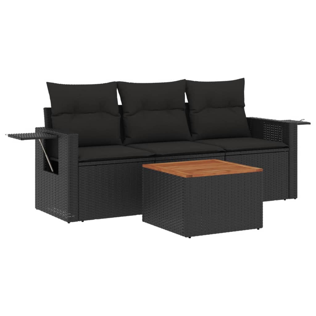 4-dijelni set vrtnih sofa od poliratana s jastucima crni