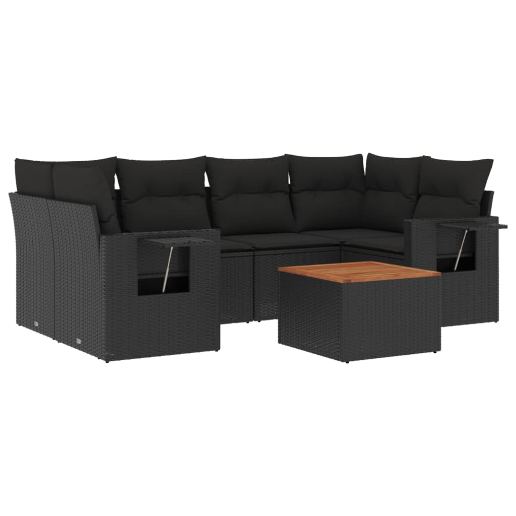 7-dijelni set vrtnih sofa od poliratana s jastucima crni
