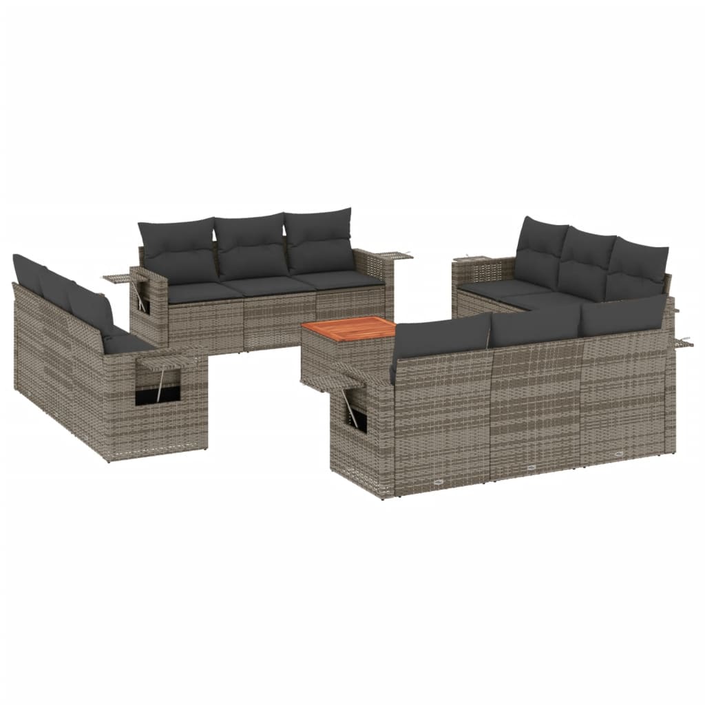 13-dijelni set vrtnih sofa od poliratana s jastucima sivi