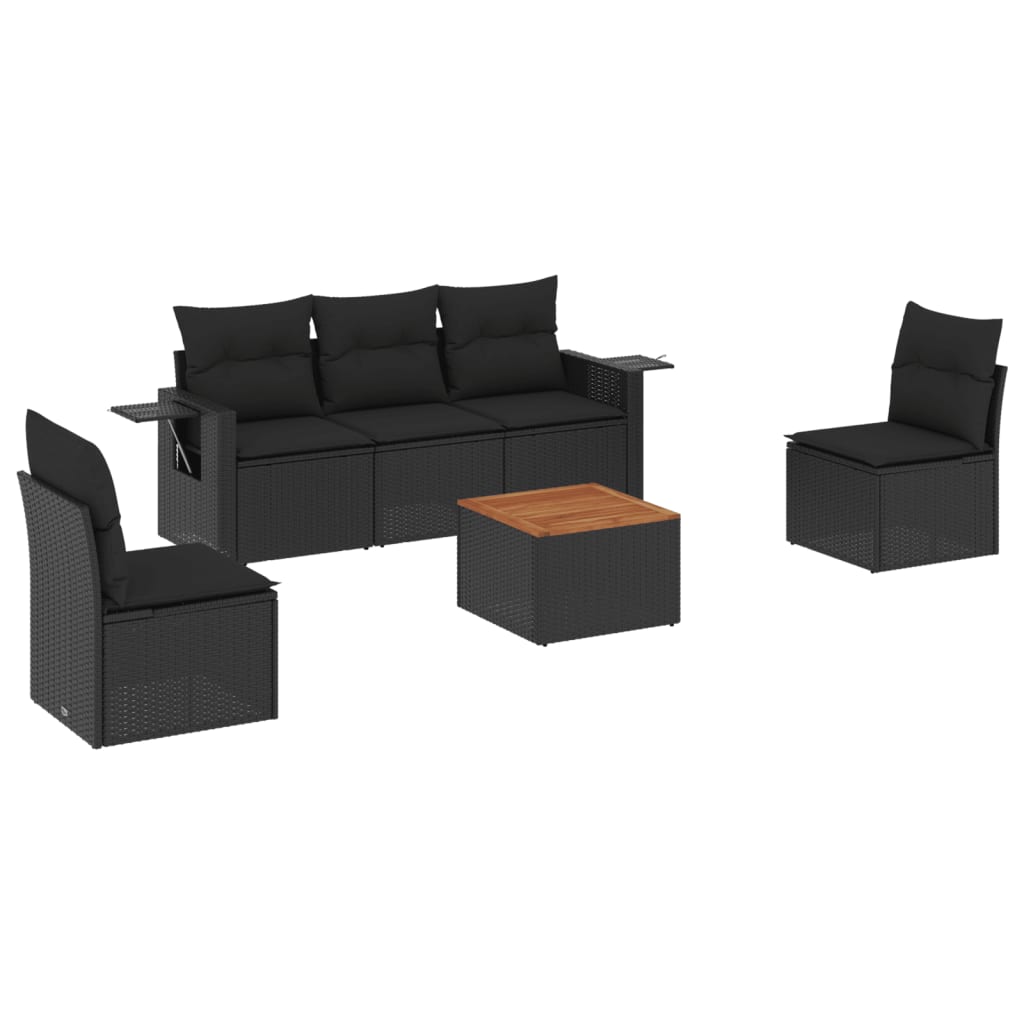 6-dijelni set vrtnih sofa s jastucima crni od poliratana