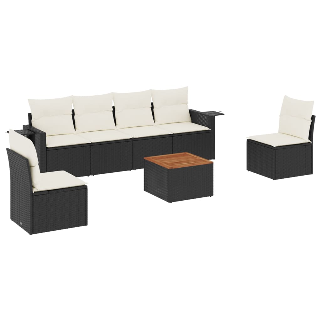 7-dijelni set vrtnih sofa od poliratana s jastucima crni