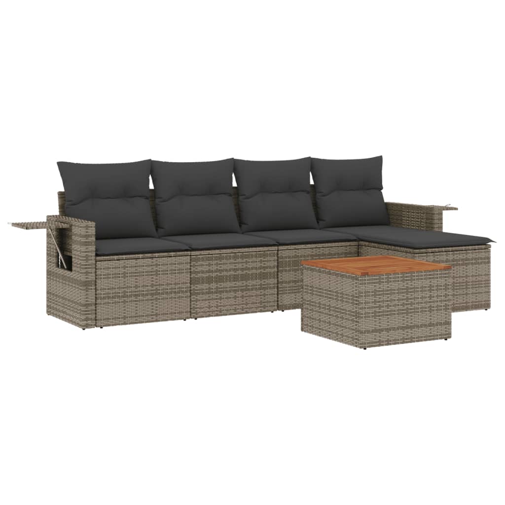6-dijelni set vrtnih sofa od poliratana s jastucima sivi