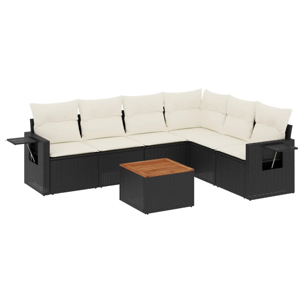 7-dijelni set vrtnih sofa od poliratana s jastucima crni