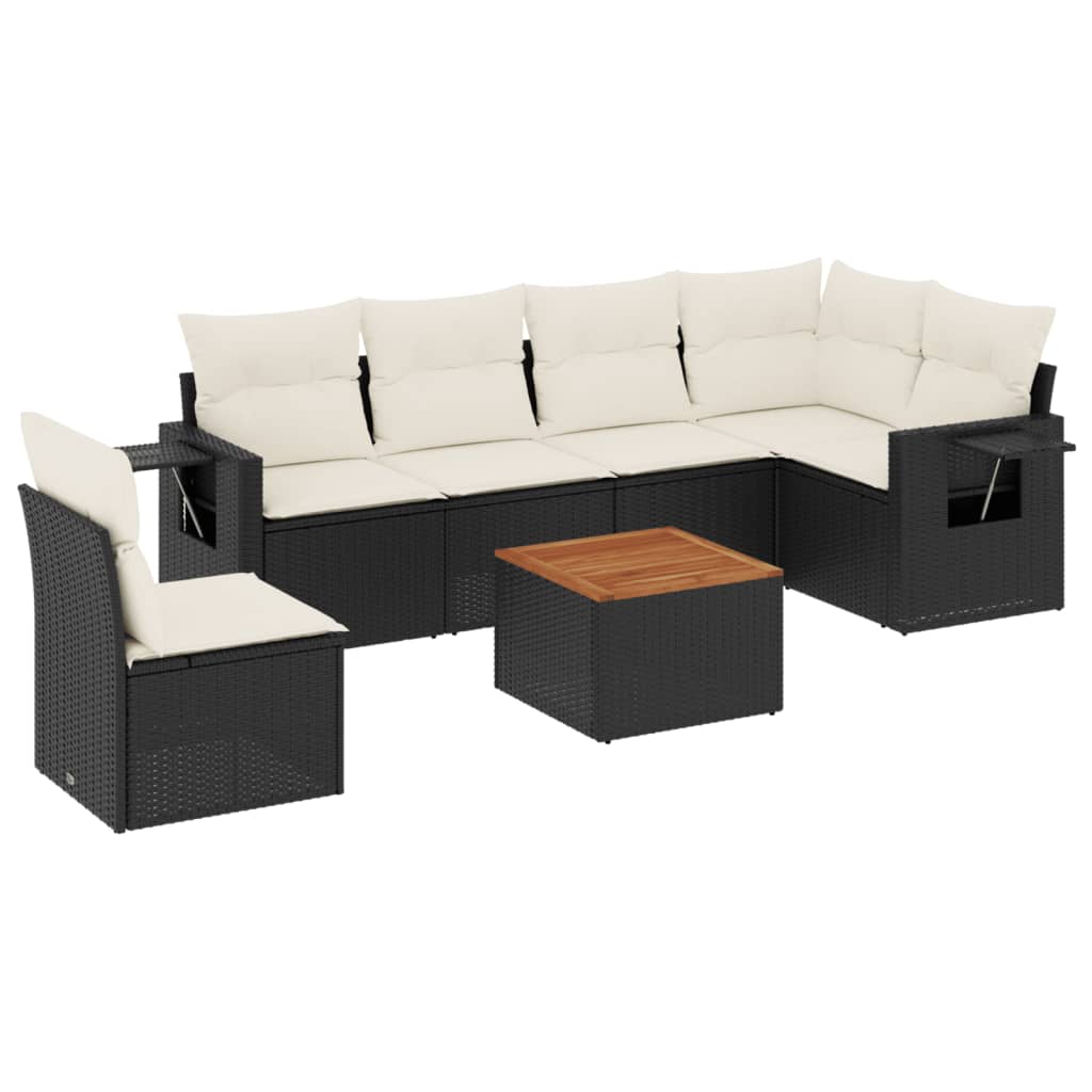 7-dijelni set vrtnih sofa od poliratana s jastucima crni