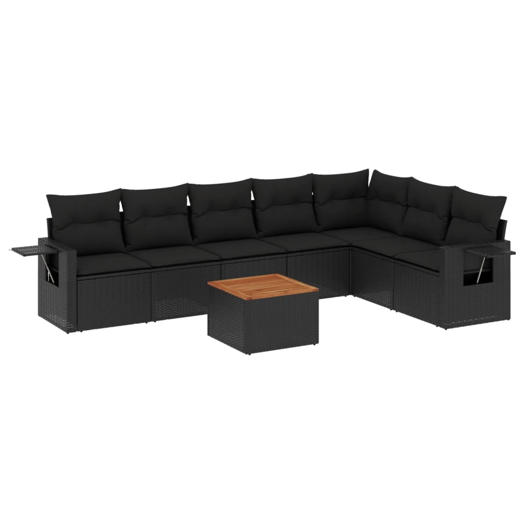 8-dijelni set vrtnih sofa od poliratana s jastucima crni