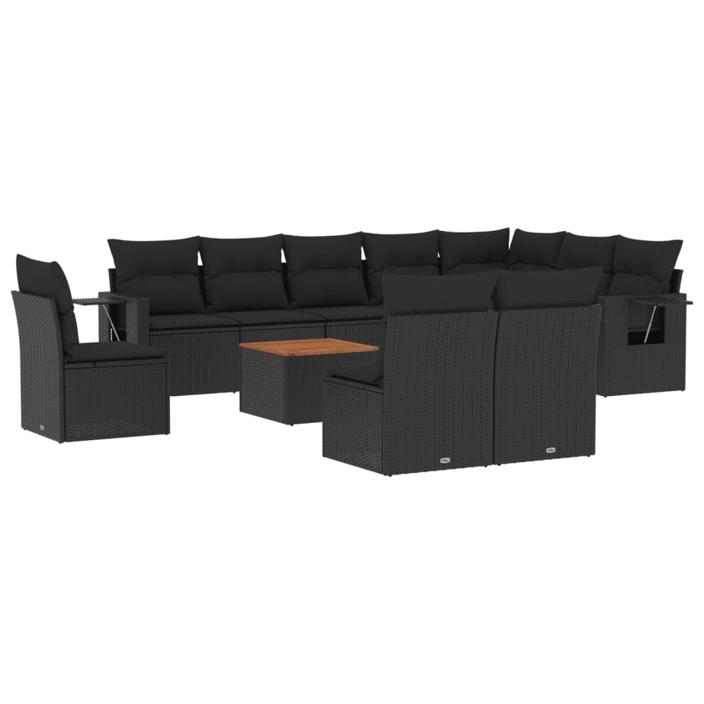11-dijelni set vrtnih sofa od poliratana s jastucima crni