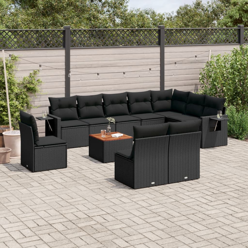 11-dijelni set vrtnih sofa od poliratana s jastucima crni