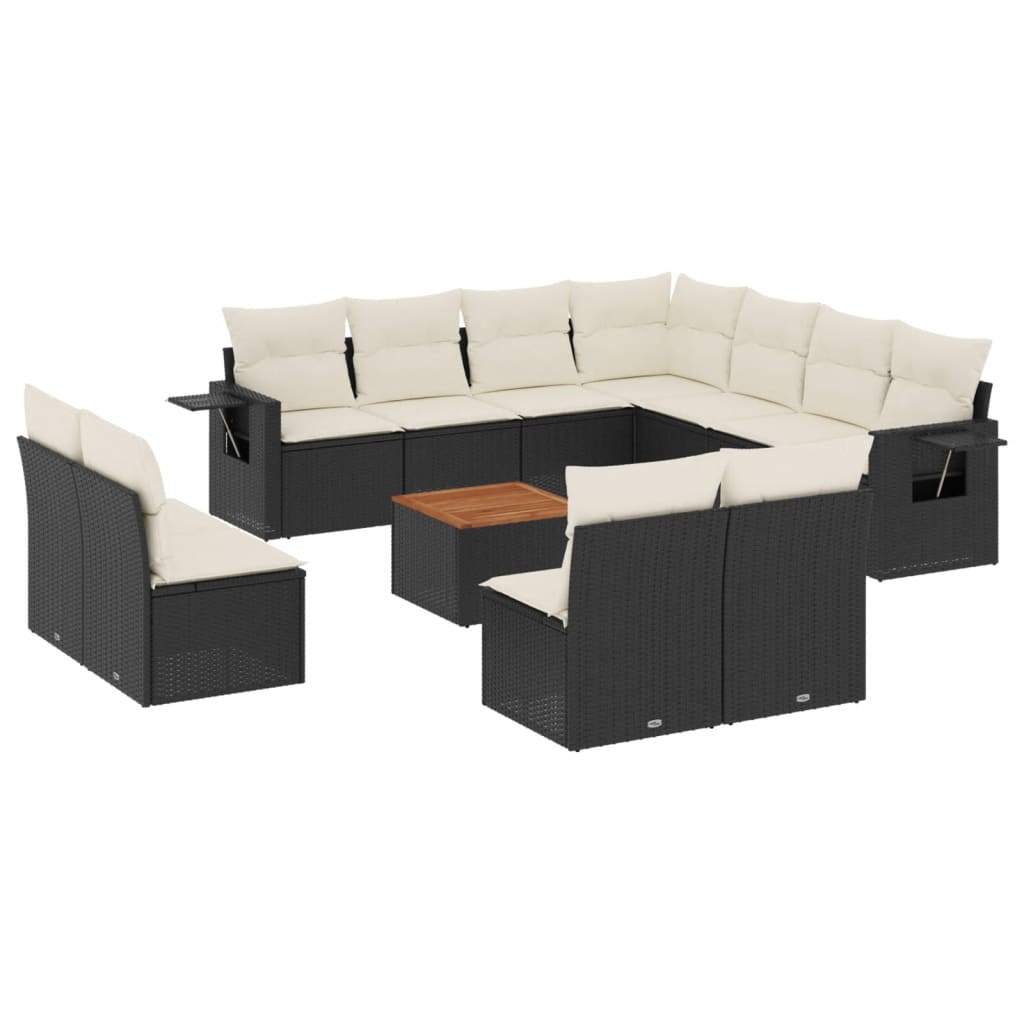 12-dijelni set vrtnih sofa od poliratana s jastucima crni